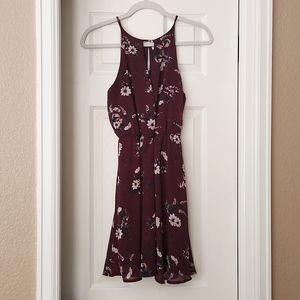 Purple High Neck Floral Mini Dress